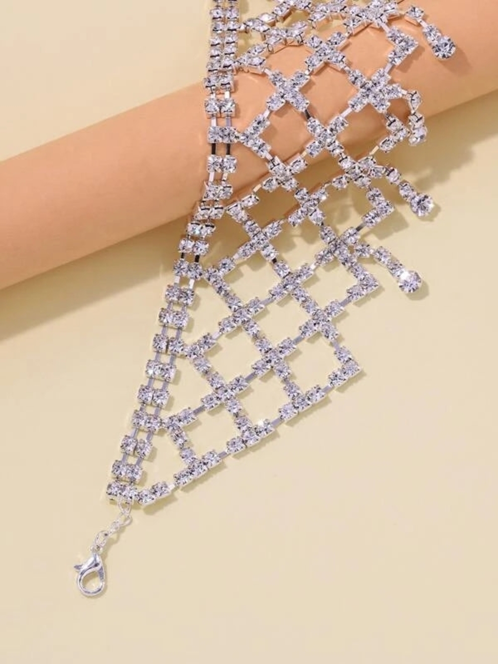Elegant Silver Crystal Fringe Choker Necklace - Women Jewelry - Picture 2 of 3